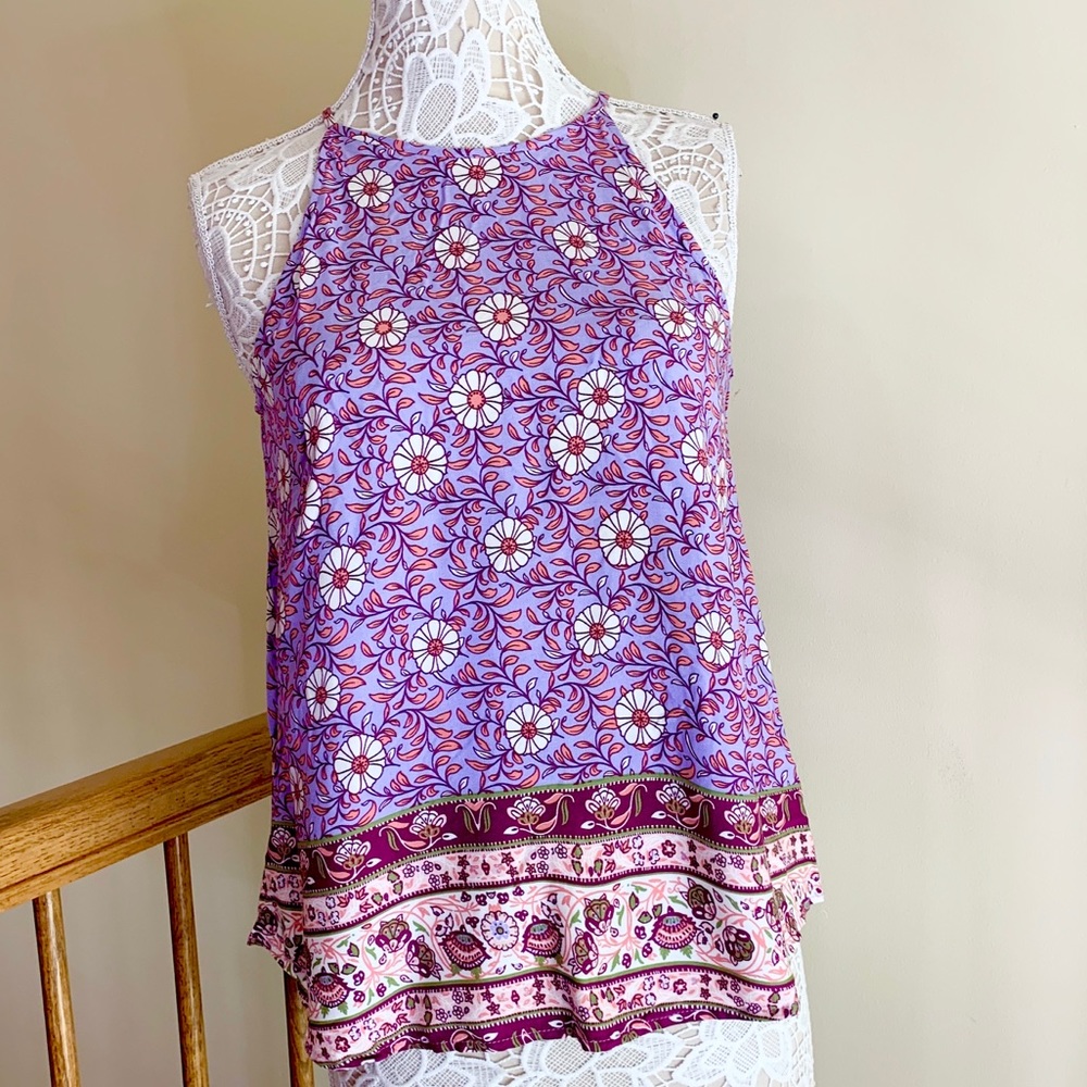 Aqua junior daisy floral tank top purple size S